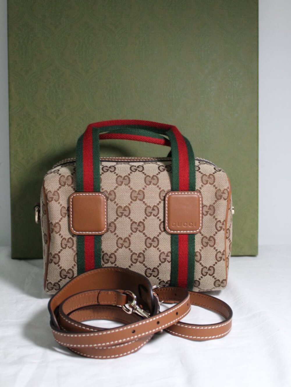 NEW Gucci GG Canvas Web HBG Tote Top Handle Mini Shoulder Bag Crossbody 859975